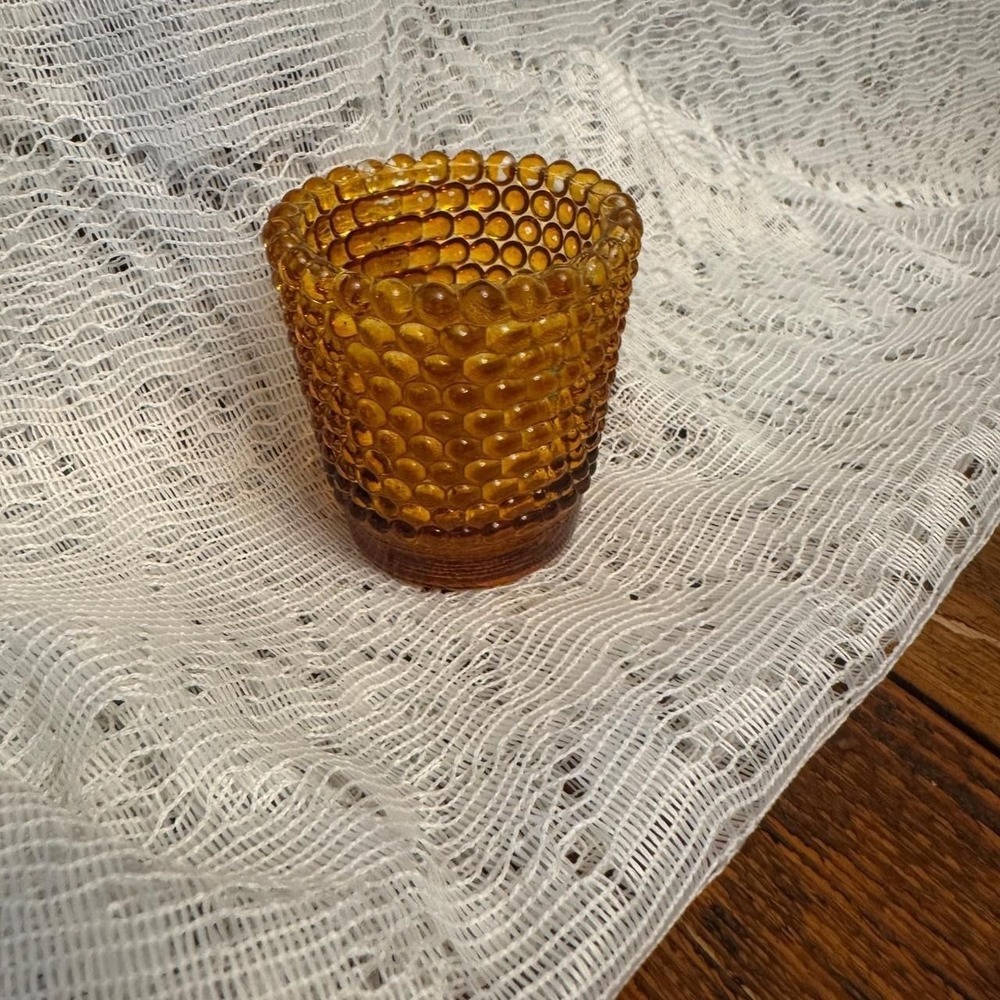 Vintage Amber Hobnail Glass Votive Candle Holder‎ Retro Honey Gold 2.5x2.25